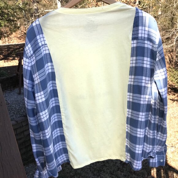 Reworked Flannel Tee, S-M: Table Rock Lake Lightweight Upcycled Shirt Remake - Picture 7 of 11
